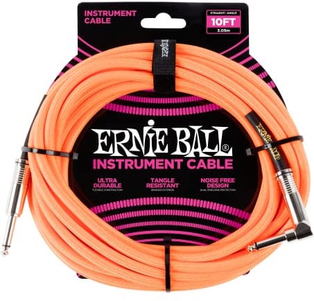 Ernie Ball 25 ft Braided Straight / Angle Instrument Cable - Neon Orange