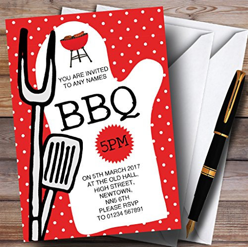 Childrens's Kids Party Invites Red Spotty BBQ Grill Childrens's Kids Birthday Party Invitations with Envelopes - Any Custom Text for Any Occasion