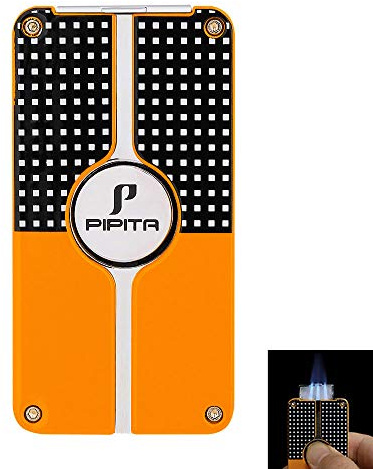 PIPITA Cigar Torch Lighter, Windproof Triple Jet Blue Flame Torch Metal cigar Lighter with Punch,Refillable Butane Gas Lighters Gifts for Him Men (Without Gas) (Silver)