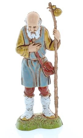 Moranduzzo Alter Mann mit Stock für Krippe 10 cm Maßstab 1:20 – Höhe 8,7 cm – Figur aus PVC/Resin, Unzerbrechlich, Stil ‘700, Handbemalt, Bildhauer M. Landi