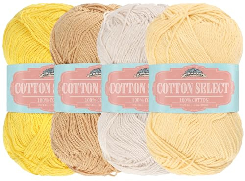 JubileeYarn Cotton Select Yarn - Sport Weight - 50g/Skein - Shades of Yellow - 4 Skeins