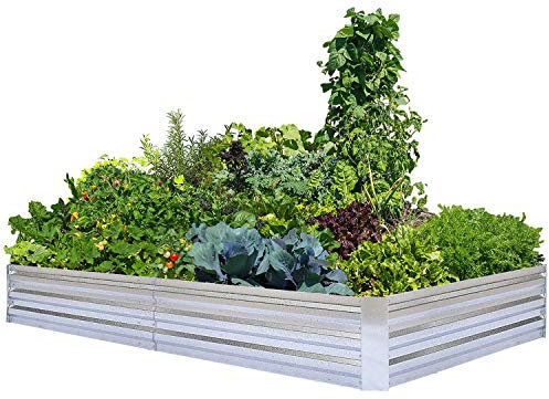 Hochbeete für Gemüse, großer metallener Pflanzkasten, aus verzinktem Stahl, Bausatz, für Blumen, Kräuter, 244 cm x 122 cm x 30 cm