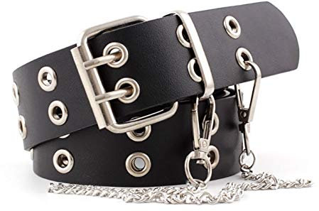 Rubyu Nietengürtel, Doppellochgürtel mit Leder für Damen und Herren, Leder-Gürtel, Jeansgürtel, Glattleder Hosengürtel, Verschiedene Längen, Geschenk Niet Armband
