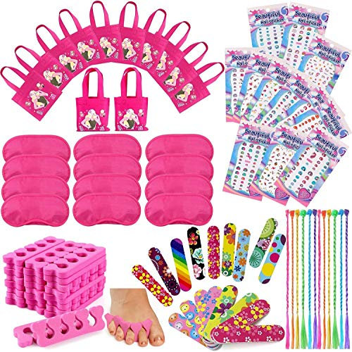 Tacobear 96 Pièce Kit Fête Nail Art Spa Party Favors Lime à Ongles Licorne Stickers Ongle Séparateurs d'orteils Tresse Cheveux Masque de Sommeil Cadeau Sac Fête Anniversaire pour Fille Enfant