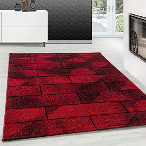 Teppium Moderner Kurzflor Teppich Wohnzimmer 160x230 cm Rot - Teppich Waschbar, Geometrisch Design, Flauschig und Extra Weich - für Schlafzimmer, Esszimmer, Küche