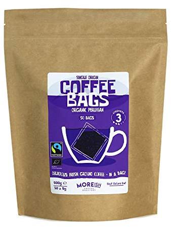Moreish Coffee Bags - Organic Peruvian Fairtrade (50 Single Origin Coffee Bags)