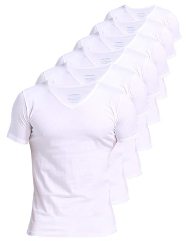 Comfneat Herren 100% Baumwolle Unterhemden V-Ausschnitt T-Shirts | 4-Pack/6-Pack, Kurzarm, Weich & Leicht, Extra langes Gesäß