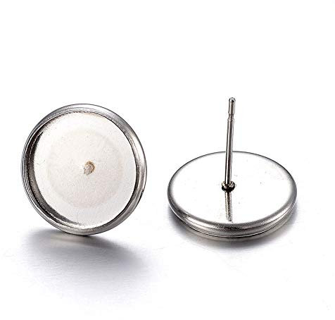 Craftdady 100Pcs Stainless Steel Stud Earring Cabochon Setting Post Cup Bezel Tray Earring Blanks Fit for 12mm