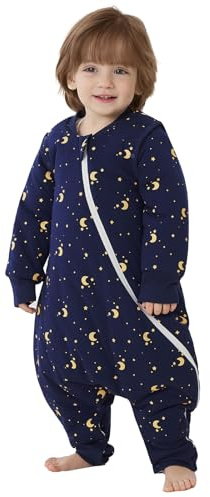 Duomiaomiao Baby Schlafsack mit Füßen 3.5 tog, winterschlafsack 100% Baumwolle Baby, Mädchen mit Schlafsack, Cartoon-Laub(der Mond die Sterne/65CM