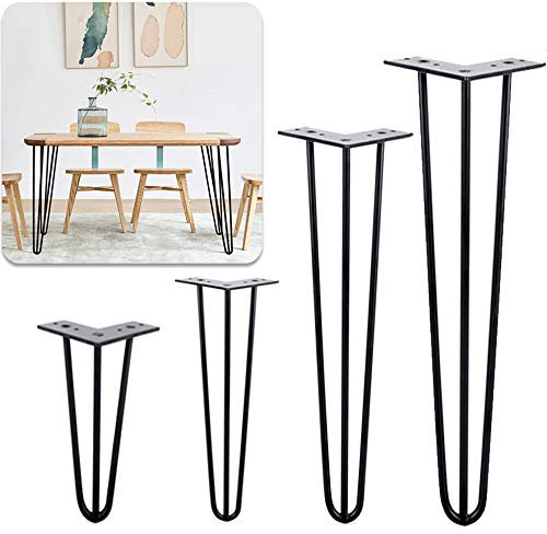 MANG Pieds De Table en Épingle À Cheveux en en Métal Pieds De Meuble Noir 40cm 50cm 60cm 70cm Pieds De Rechange 4 Pièces avec Vis De Fixation