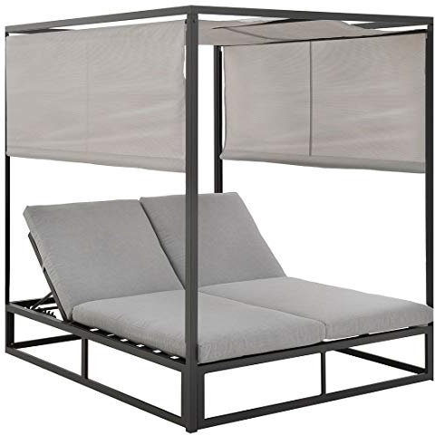 OUTLIV. Anzio Daybed Doppel-Gartenliege aus pulverbeschichtetem Aluminiumgestell in Anthrazit und Polster aus Spunpolyester in Grau