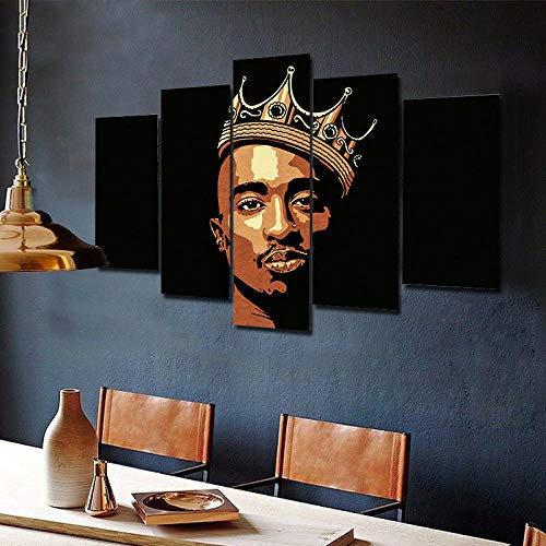 104Tdfc Bilder Vlies Leinwandbild 5 TLG Kunstdruck Leinwandbilder 5-teilig Bilder auf Leinwand König 2Pac Tupac Shakur Rapper Modern Wandbilder XXL Wanddekor Design Wand Bild