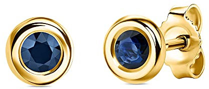 Orovi Schmuck Damen Ohrringe Gelbgold mit Edelstein/Blue Sapphire Ohrstecker aus 14 Karat (585) Gold