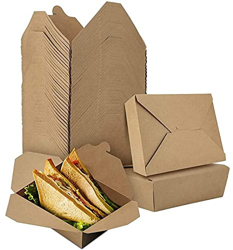 Recipientes para Comida para Llevar, 200 Unidades de Papel Kraft Fiambreras Desechables, a Prueba de Aceite y Agua, Contenedores de Comida para Sándwich, Tarta De Queso, Hamburguesa (marrón),2#