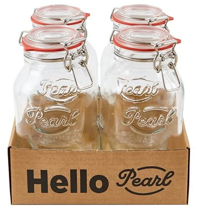 HELLO PEARL Mason Jar Classic Swing – 1000ml 4er Set | hochwertige Bügelverschlussgläser zum Fermentieren & einkochen, Aufbewahrung von Lebensmittel mit dem Vintage Glasbehälter