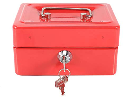 Geldkassette, Box Mini Tragbarer Stahl Geldkasse Abschließbar Bargeld Geld Münze Schmuck Sicherheitsbox mit Schlüsselschloss Griff 2 Schlüssel für Haushalt Loses Münzen[Rot]