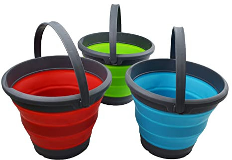SAMMART 5,5 l Set mit 3 zusammenklappbaren Kunststoffeimern – Faltbare runde Wanne (Türkis & Grün & Purpur)