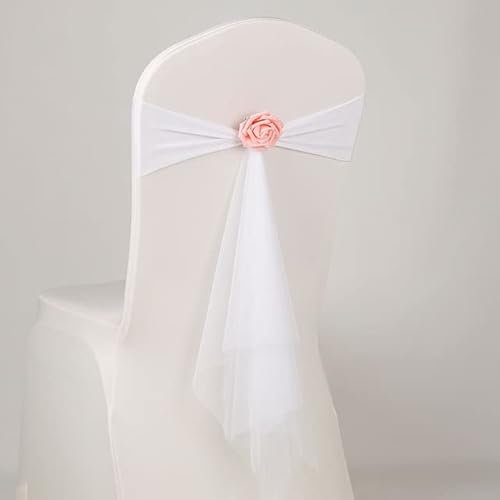 VIXDA 20 pièces Ceinture en Spandex avec Boule de Rose Fleur Artificielle et Ceinture de Chaise en Organza Mariage Lycra Noeud Papillon Bande