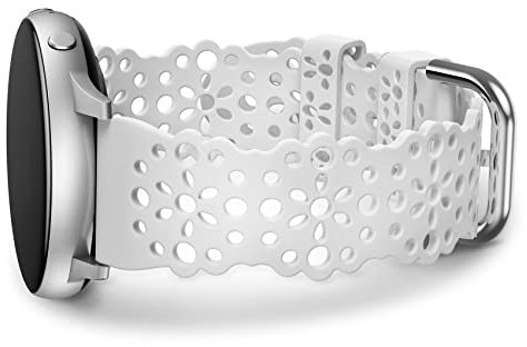 TOYOUTHS Lace Silikon Armband Kompatibel mit Samsung Galaxy Watch 7/6/5/4/Active 2 40mm 44mm, Frauen 20mm Solo Loop Blume Ausschnitt Spitze Ersatzarmband für Watch 6 Classic/Watch FE, Weiß