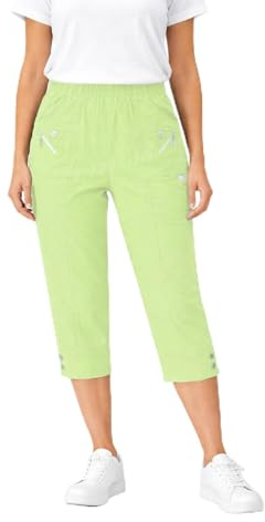 femiss Pantalon Capri pour Femmes Pantalon Élastiqué à Enfiler Court 3/4 Pantalon Doux d'Été Trois Quarts Short Grande Taille Pantalon, citron vert, 44