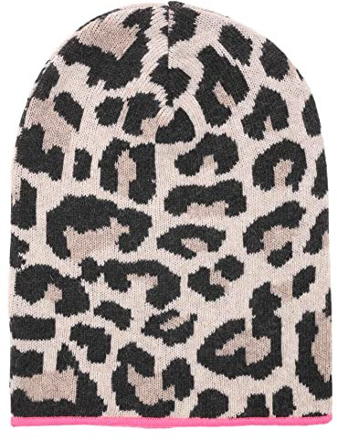 Zwillingsherz Slouch-Beanie-Mütze im Leo Design mit Kaschmir - Hochwertige Strickmütze für Damen Mädchen - Hat - Pailletten Stern - One Size - Sommer Herbst und Winter - bei p