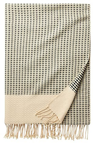 Amazon Aware kuscheldecke aus gewebter Baumwolle mit Zickzack-Blockmuster, 152 x 203 cm, Naturfarben/Schwarz