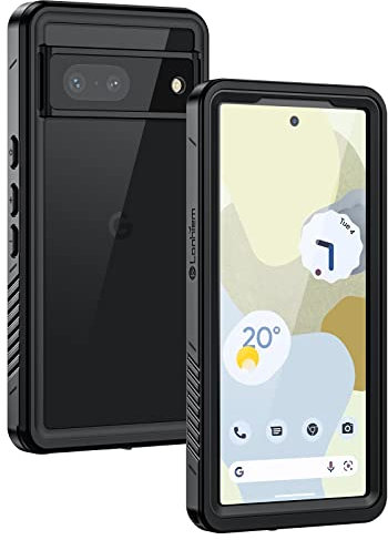 Lanhiem Pixel 7 Case, IP68 Waterproof Dustproof Shockproof Case [NOT for Pixel 7 Pro] with Built-in Screen Protector, Full Body Rugged Protective Cover for Google Pixel 7, Black/Clear