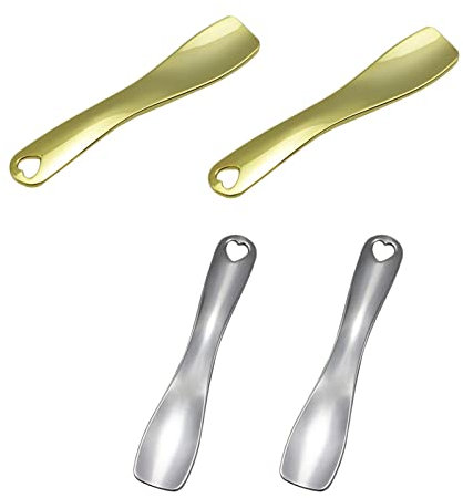 4 Stück Metall Mini Löffel Spatel Kosmetik, Kosmetische Spachtel Scoops, Make Up Spatel für Mischen und Probenahme, Silber und Gold