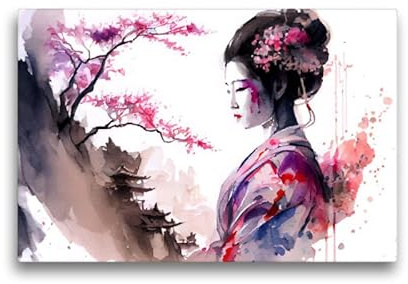 CALVENDO Leinwand · Ein Motiv aus dem Kalender Geisha Aquarelle | Japanische Kulturdamen, Landschaft und Sakura · 45 × 30 cm quer · Textil-Leinwand auf Keilrahmen · CALVENDO Leinwand