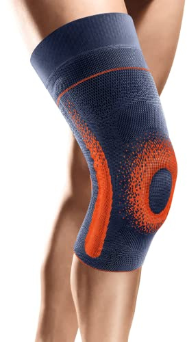 SPORLASTIC GENU-HiT SUPREME + COMFORT Kniebandage, Orangeblue, Gr. 3+ | Für rechts & links, Patellaring, Silikonnoppenhaftrand, Seitenstabilisatoren, extraweite Version, Meniskus, ergonomisch