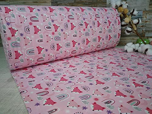 240 x 100cm Extrabreit Popeline Baumwolle Stoff 100% Baumwollstoff Stoffe Bastelstoff ÖKO-TEX Ranforce Kinderstoffe Baumwollstoffe Kinder Tier Motiven Babystoffe Fuchs (100cm, Pink)