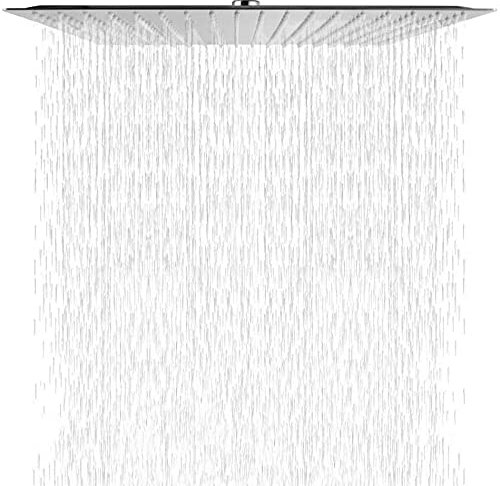 Soffione Doccia a Pioggia in Acciaio Inox, 40 x 40 CM, 16 Pollici Docce Fisso Quadrato, Acciaio, Cromo, ugello anti-otturazione