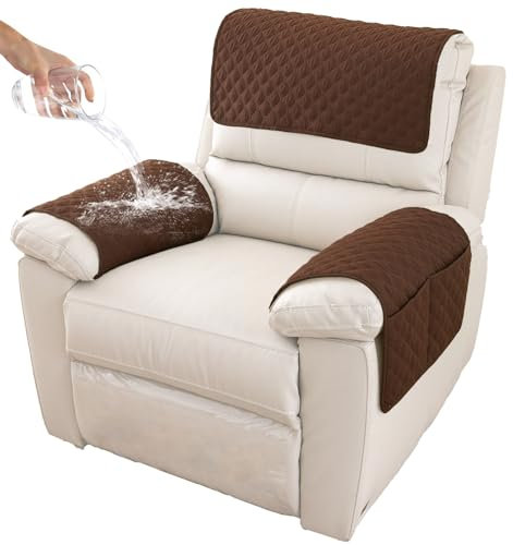 GYHH Housse D'accoudoir De Canapé, Housse D'appui-tête pour Housse De Bras De Fauteuil Inclinable, Housse De Fauteuil Antidérapante Matelassée (Coffee,1 Seat Recliner | 3 pc)