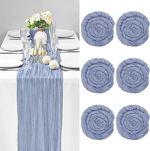 Riomijun Käsetuch-Tischläufer, 6 Stück, Boho-Gaze, 90 x 400 cm, 13 Fuß lang, Käsetuch-Tischläufer für Hochzeit, Party, Urlaub, Dekoration, Tischdekoration (Graublau)