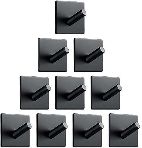 JOYIT Schwarze Handtuchhalter Ohne Bohren, 10 Stück Klebehaken Küche, Schwarz Haken Selbstklebend, Klebehaken Extra Stark Bad