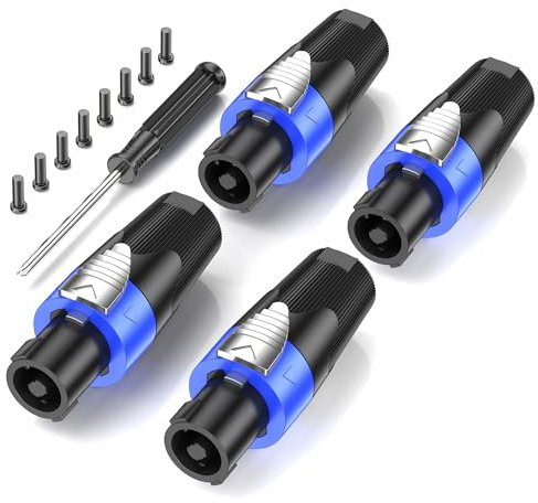 Jumwa 4Pack Speakon Stecker Audio Lautsprecher Adapter Stecker Twist Lock mit Schraubendreher Kompatibel mit Speakon NL4FC, NL4FX, NLT4X, NL2FC, Type2