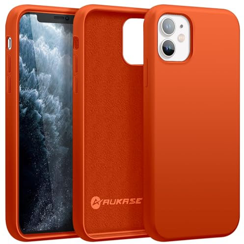 AUKASE Silikon Case für iPhone 11 Hülle (6.1), Premium Silikon Handyhülle, weichem Mikrofaser-Innenfutter stoßfestes,erhöhter Rand für Bildschirm & Kamera Kompatibel mit iPhone 11 (Orange)