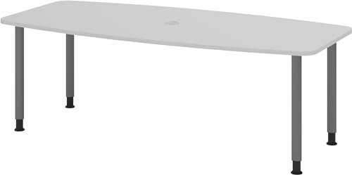 bümö Konferenztisch oval 220x103 cm großer Besprechungstisch in grau, Besprechungstisch mit Gestell in Graphit, Meetingtisch für 8 Personen, XL-Tisch für Besprechungsraum & Meeting