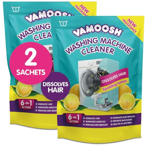 Vamoosh 6-in-1 Washing Machine Cleaner, Dissolves Hair, Eliminates Bad Odours, Removes Limescale, Deep Clean, Leaves Smelling Fresh, Antibacterial, Descales (Lemon, Pack of 2)