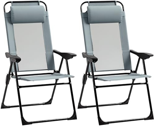 Outsunny 2er-Set Klappstuhl mit Verstellbarer Rückenlehne 120 kg Grau