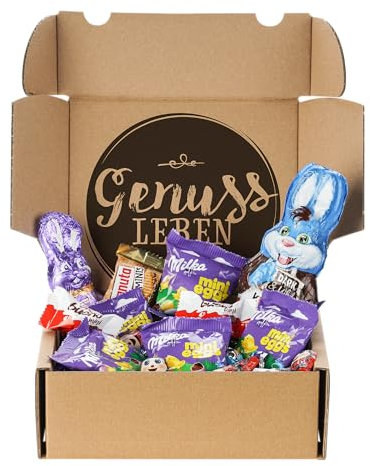 Genussleben Oster-Box - Festliche Marken Schokoladenfiguren im Mix 400g - DAS Oster - Geschenk für Familie, Kinder und Freunde