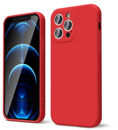 oakxco for iPhone 12 Pro Case Liquid Silicone, Soft Rubber Gel Elegant Aesthetic Basic Simple Cover, Cute Thin Slim TPU Matte Solid Color Plain Smooth Case for Women Men Girl, Red