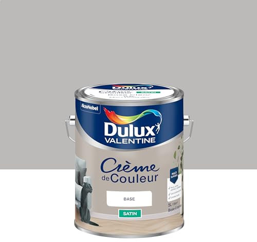 Dulux Valentine Crème de Couleur - Peinture multi-supports intérieure - Satin Béton Gris 5 L