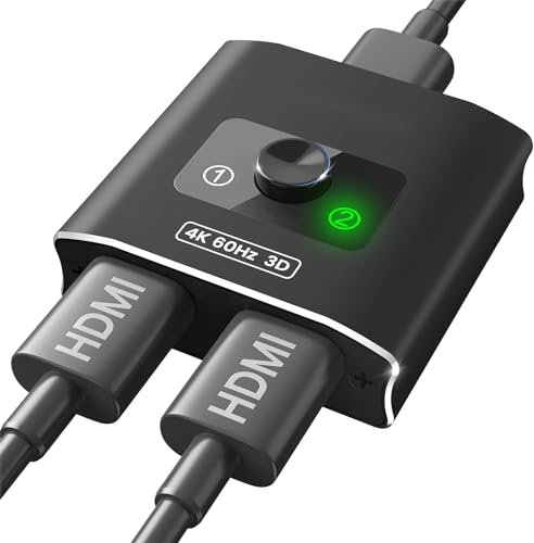 HDMI Switch 4K@60Hz HDMI Splitter, Aluminio Conmutador HDMI 2.0 Bidireccional 2 Entrada a 1 Salida o HDMI Splitter 1x2, Soporta 4K 3D 1080P UHD HDCP 2.2 para TV, PS3/4/5, BLU-Ray, Xbox