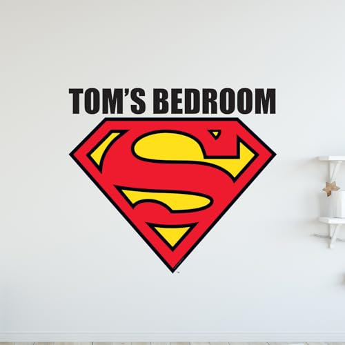 Superman-Wandaufkleber – Logo, personalisierbar, Name Wandaufkleber, DC Superhelden-Kunst (90 cm Breite x 80 cm Höhe)