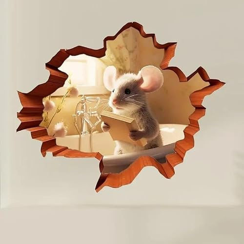 Süße Maus Loch Wand Aufkleber, Maus Lesen Buch in der Wand ein Loch decal, Mouse Hole Sticker, Mouse Reading Dekor
