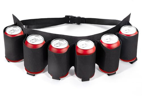 Heveer Ceinture à Bière Ceinture pour Porte Bière Réglable avec 6 Porte-Gobelets Support de Ceinture Canette pour Fêtes Camping Noir