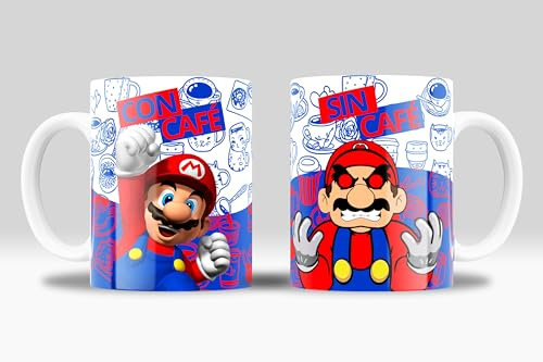 newseny Tasse amusante pour le petit-déjeuner - Avec café/sans café - Motifs amusants et originaux - Idéal pour les fans de Mickey, Super Mario, Superbabes, etc. (céramique 350 ml) (SuperMario)