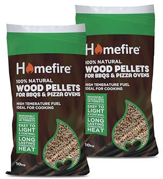 Homefire 100% Natural Wood Pellets, Ideal for BBQs & Pizza Ovens, Easy to Light, 10 kg (Pack of 2)