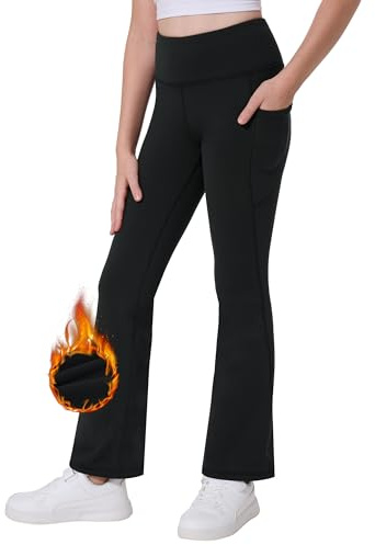 Desol Leggings svasati foderati in pile con tasche a vita alta pantaloni da yoga invernali a campana